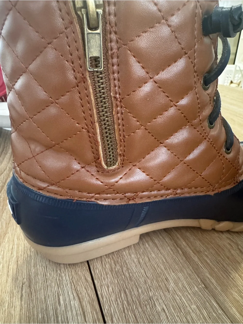 Nautica Dorsay Duck Boots Women’s Size 11 Brown Navy Quilted Rain Winter Zip